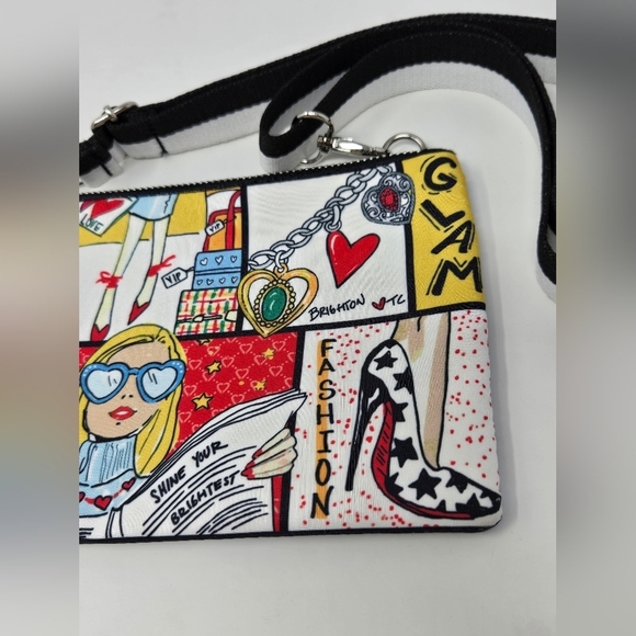 BRIGHTON GLAM GIRL CROSSBODY PURSE MINI BAG FASHIONISTA BLACK WHITE STRAP WOMEN - Picture 6 of 13